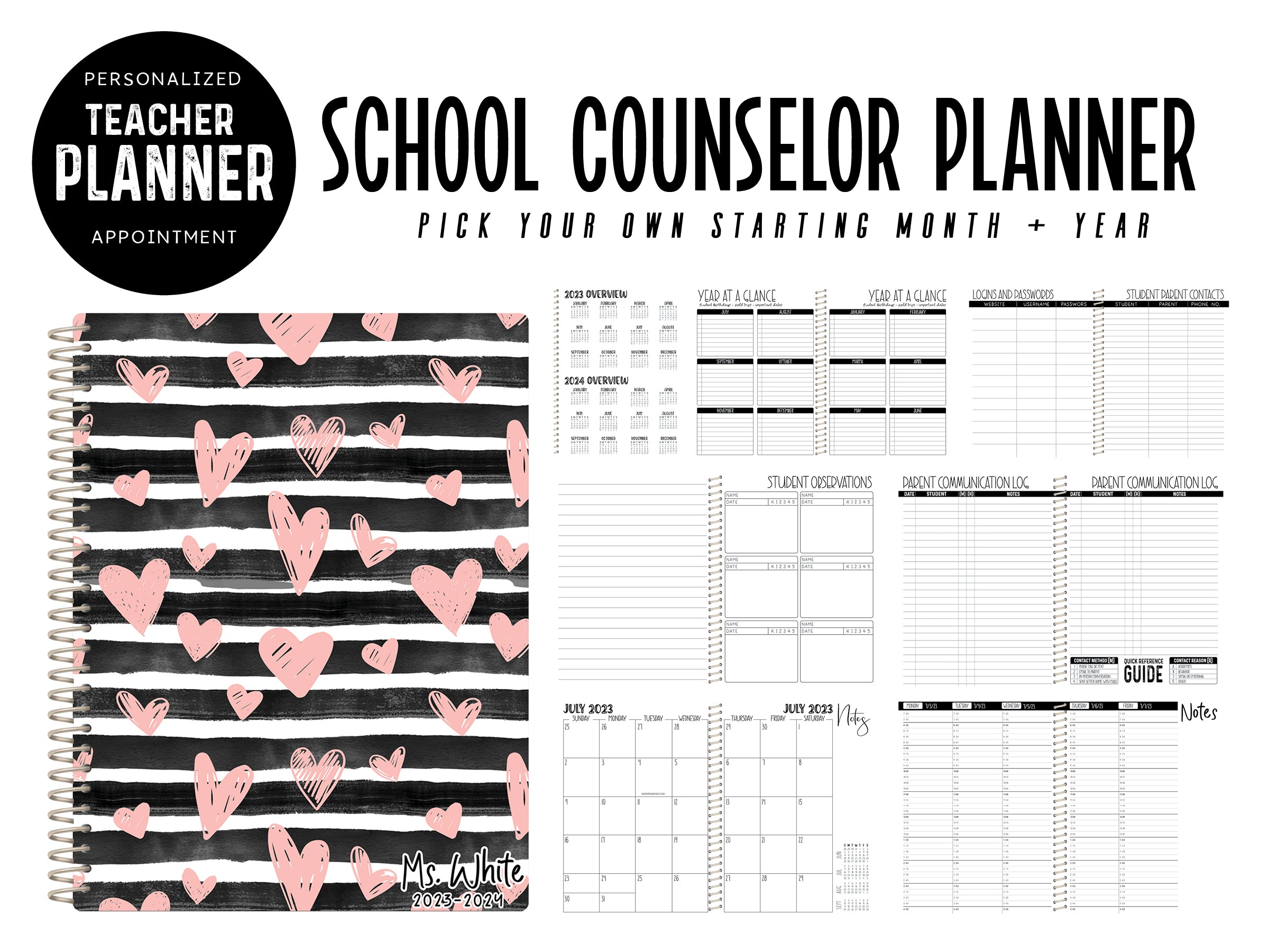 School Counselor Appointment Book Planner - CHOOSE A KBD BACKGROUND