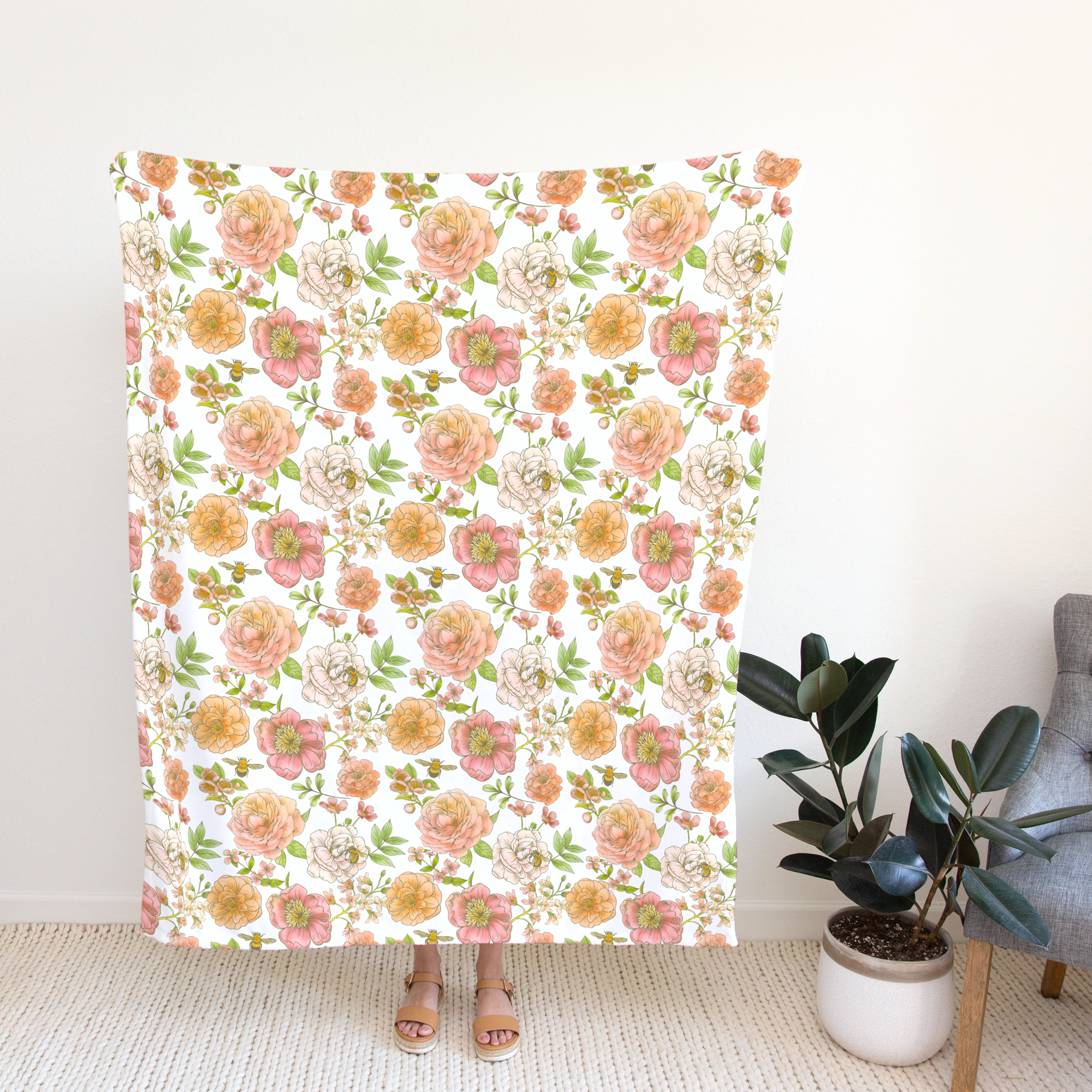 50x60 Adult Throw Minky Blanket - Botanical Floral