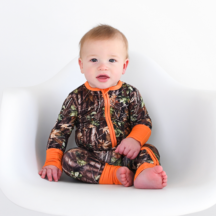 Hunter Camo Gigi & Max Newborn Zip Bamboo Onesie