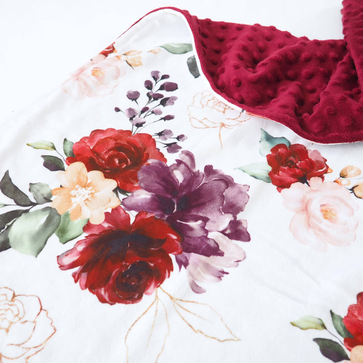 50x60 Adult Throw Minky Blanket - Red Floral