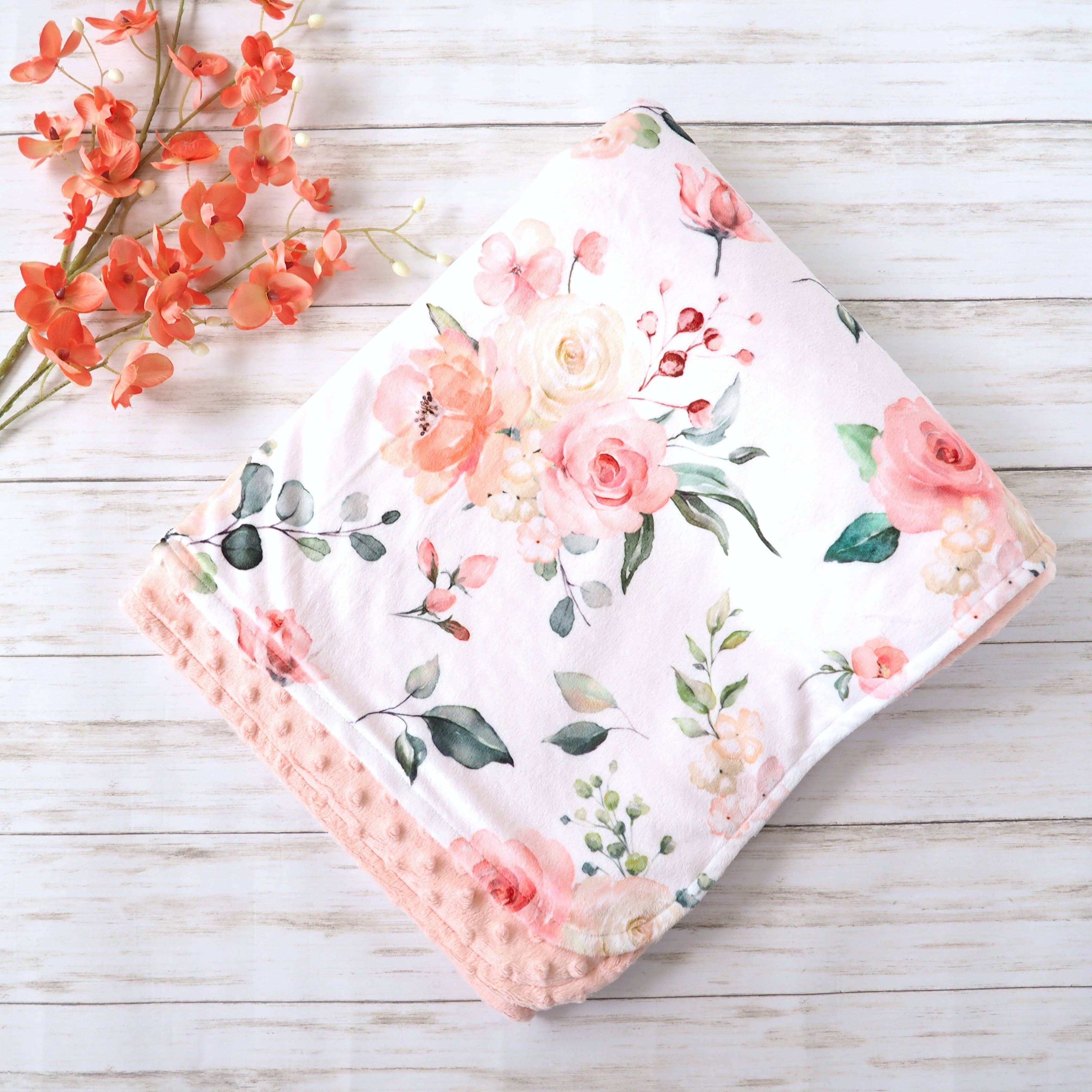 Adult Throw Minky Blanket 50X60- Peach Floral