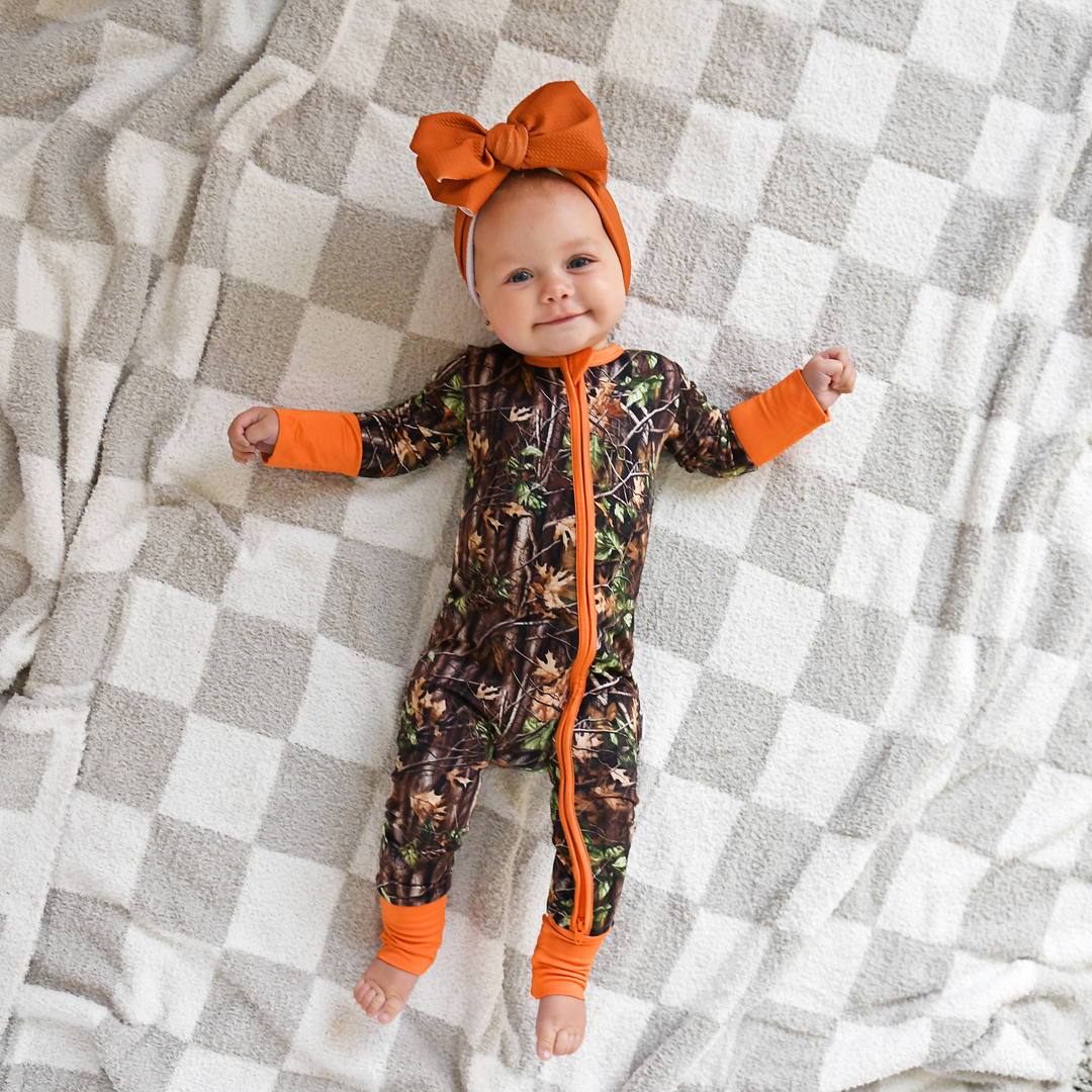 Hunter Camo Gigi & Max Newborn Zip Bamboo Onesie
