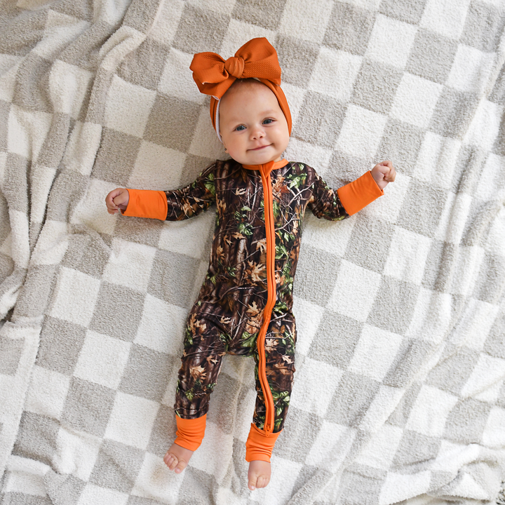 Hunter Camo Gigi & Max Newborn Zip Bamboo Onesie
