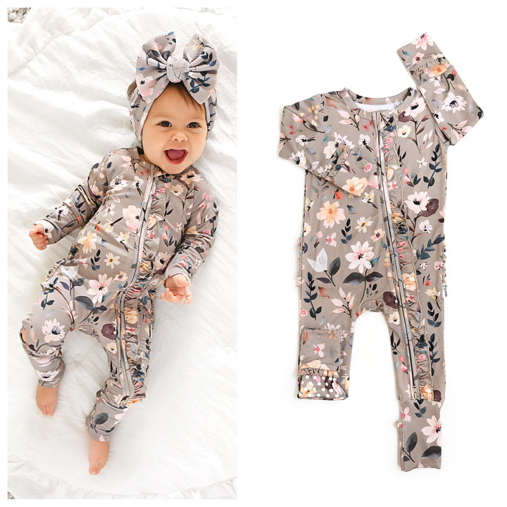 Gigi & Max Newborn Ruffle Zip Bamboo Onesie - TATUM