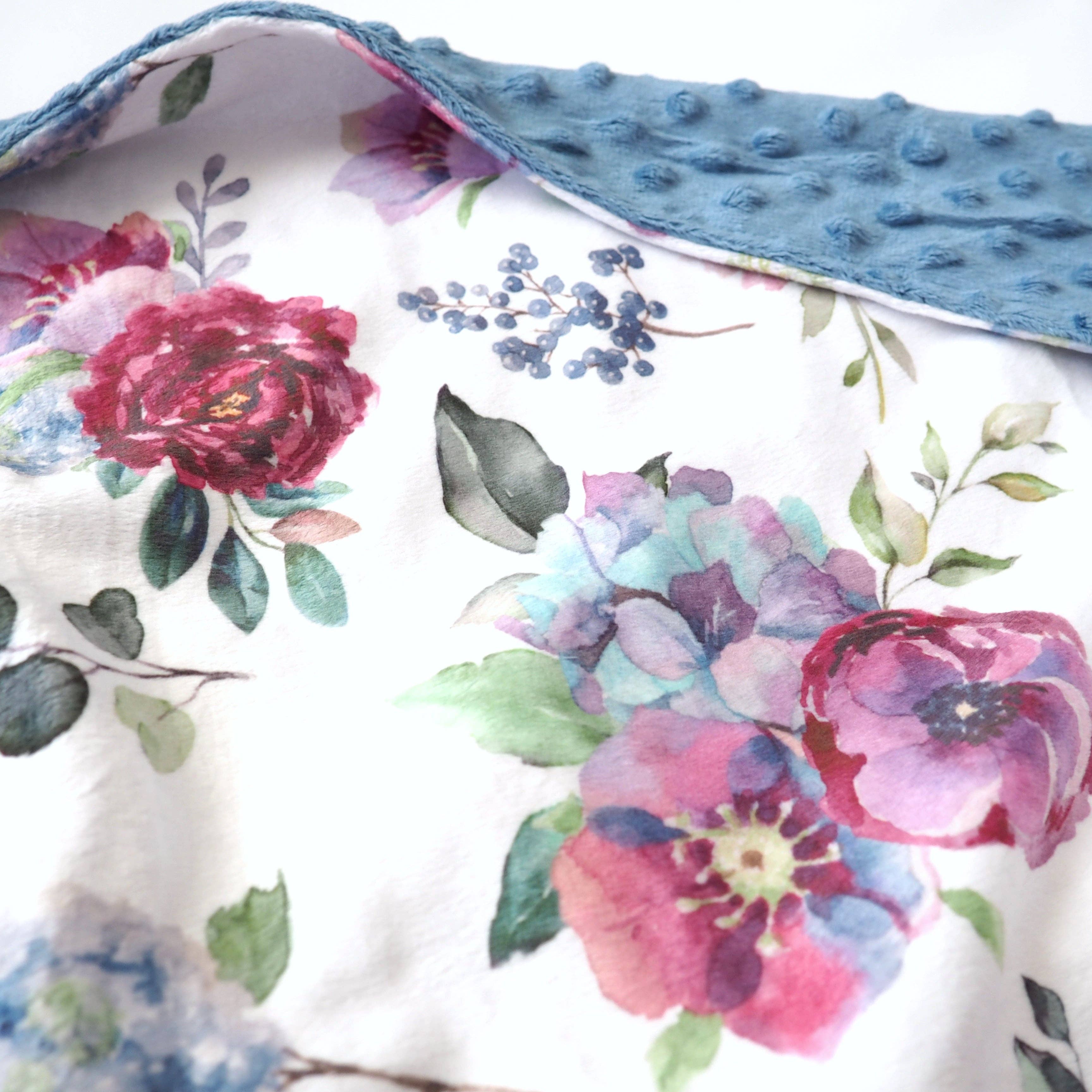 50x60 Adult Throw Minky Blanket - Blue Floral