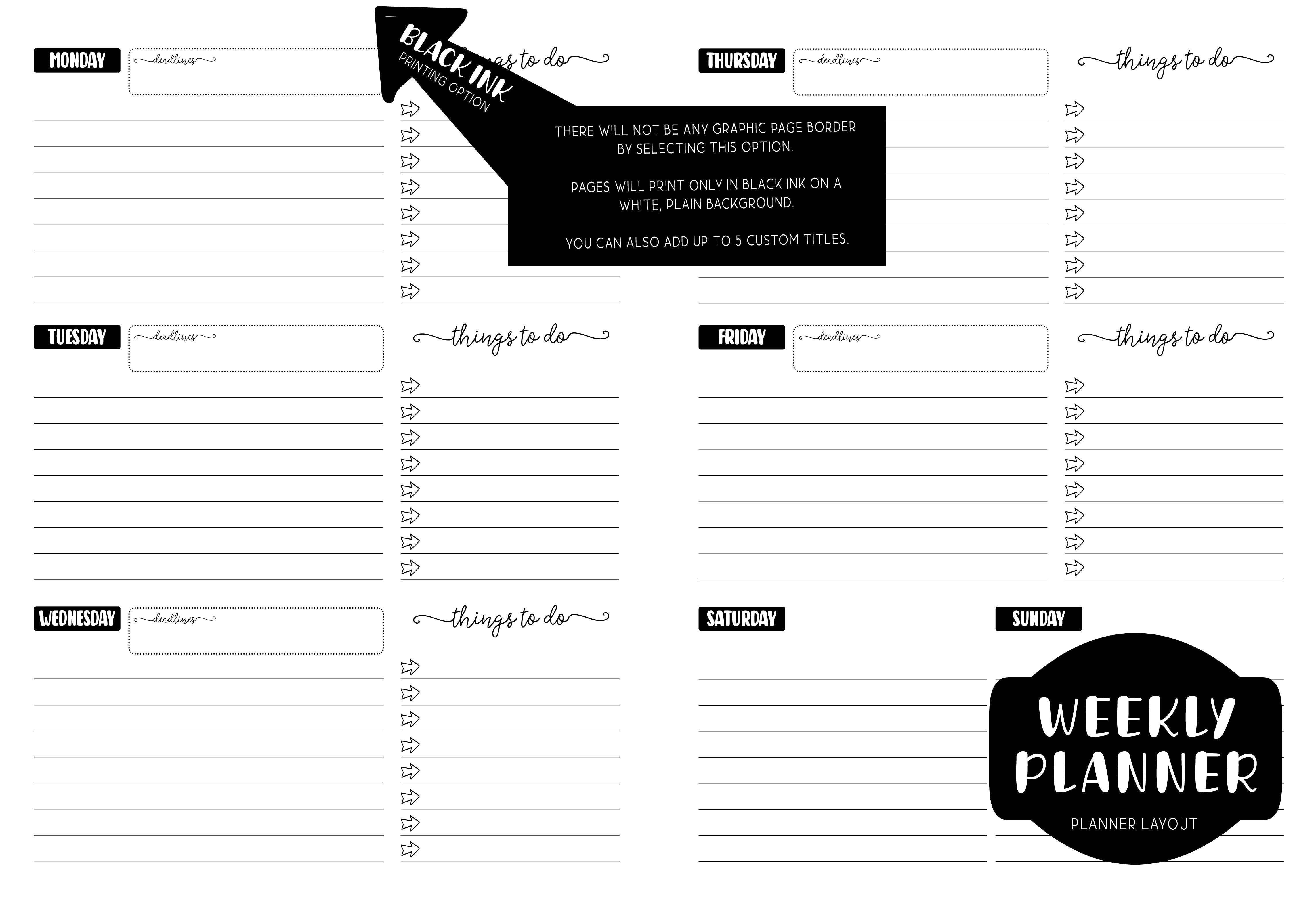 Weekly Planner - BLACK LINED HEARTS