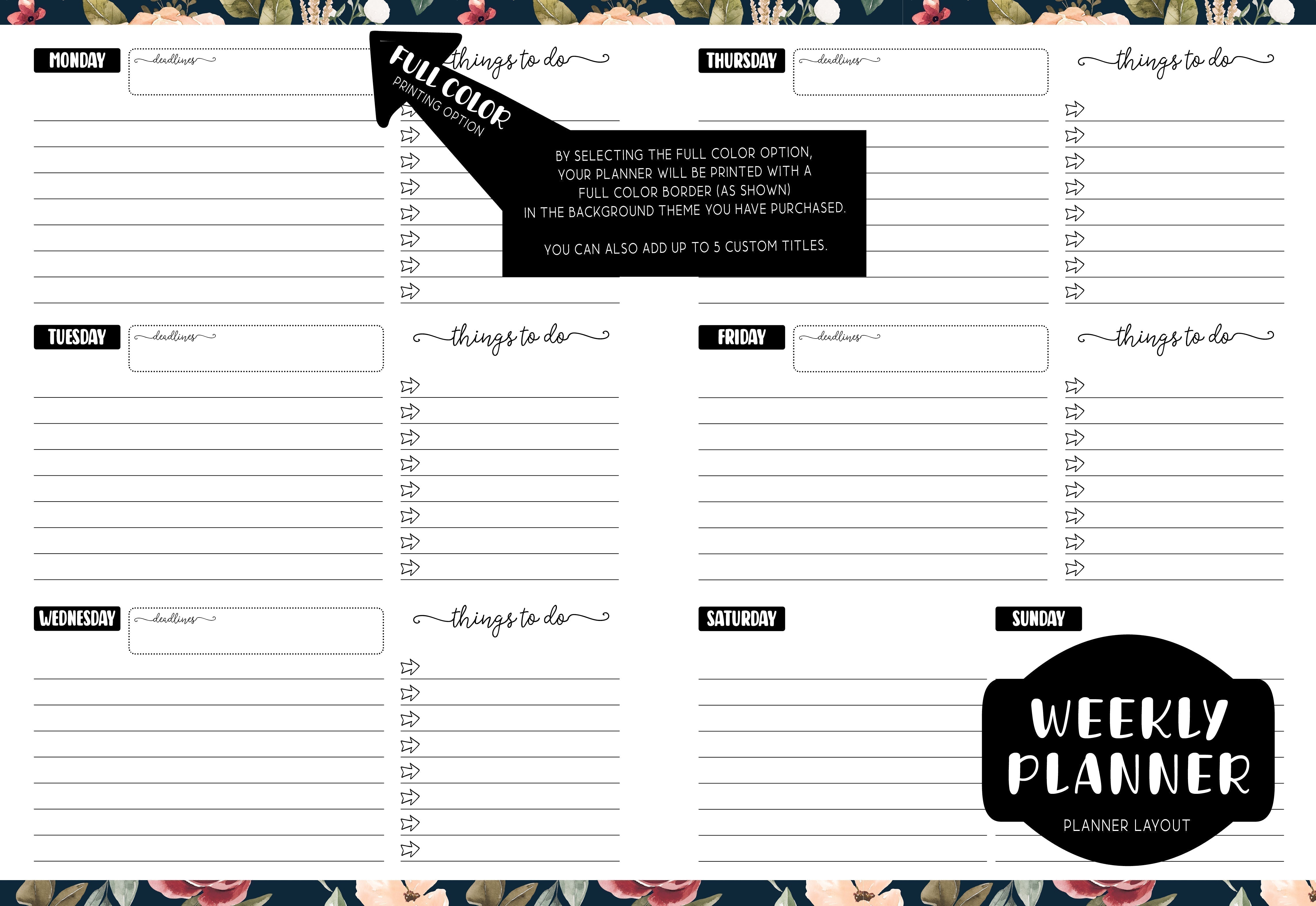 Weekly Planner - BLACK LINED HEARTS