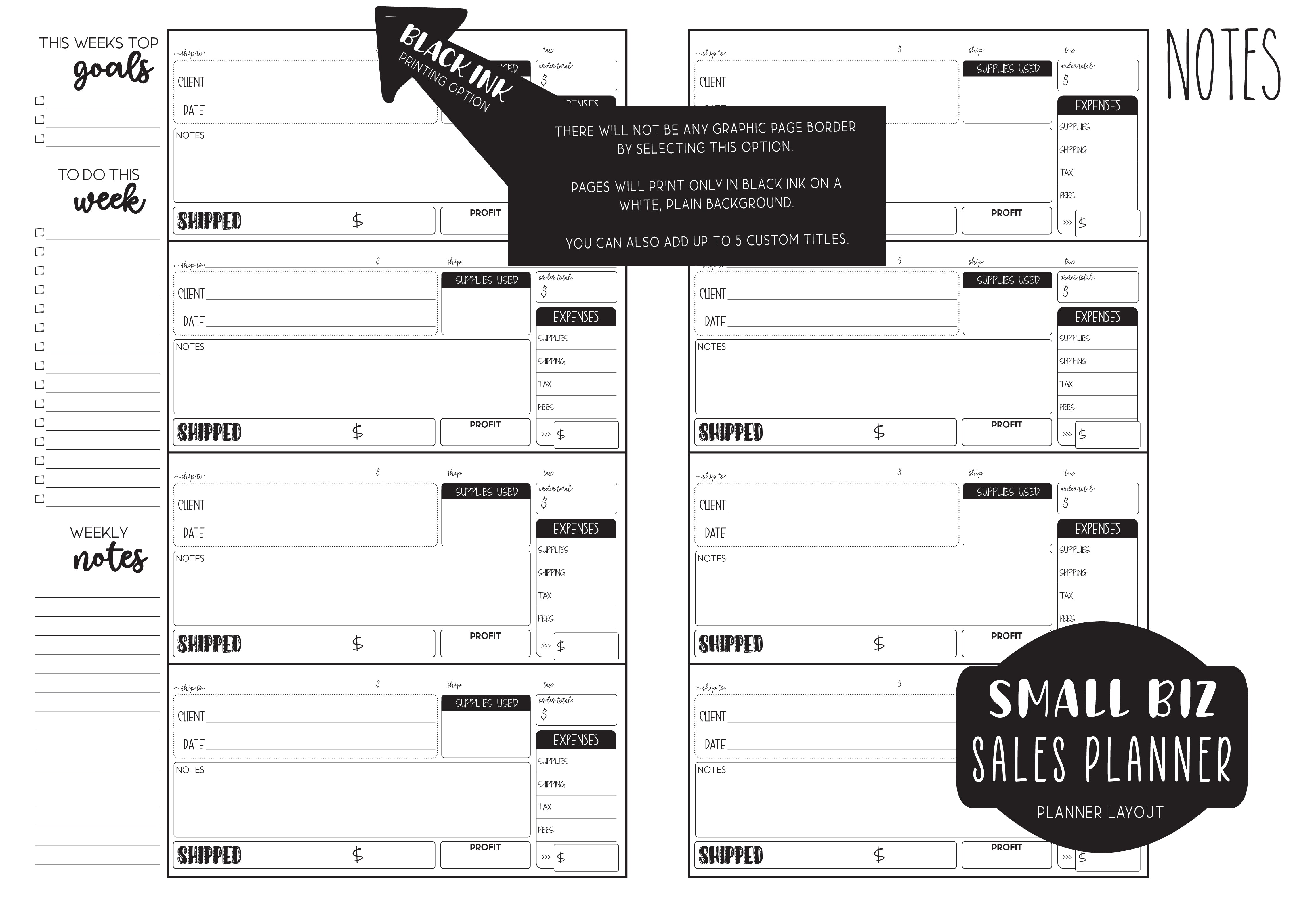 Small Biz Sales Planner - BLACK LINED HEARTS